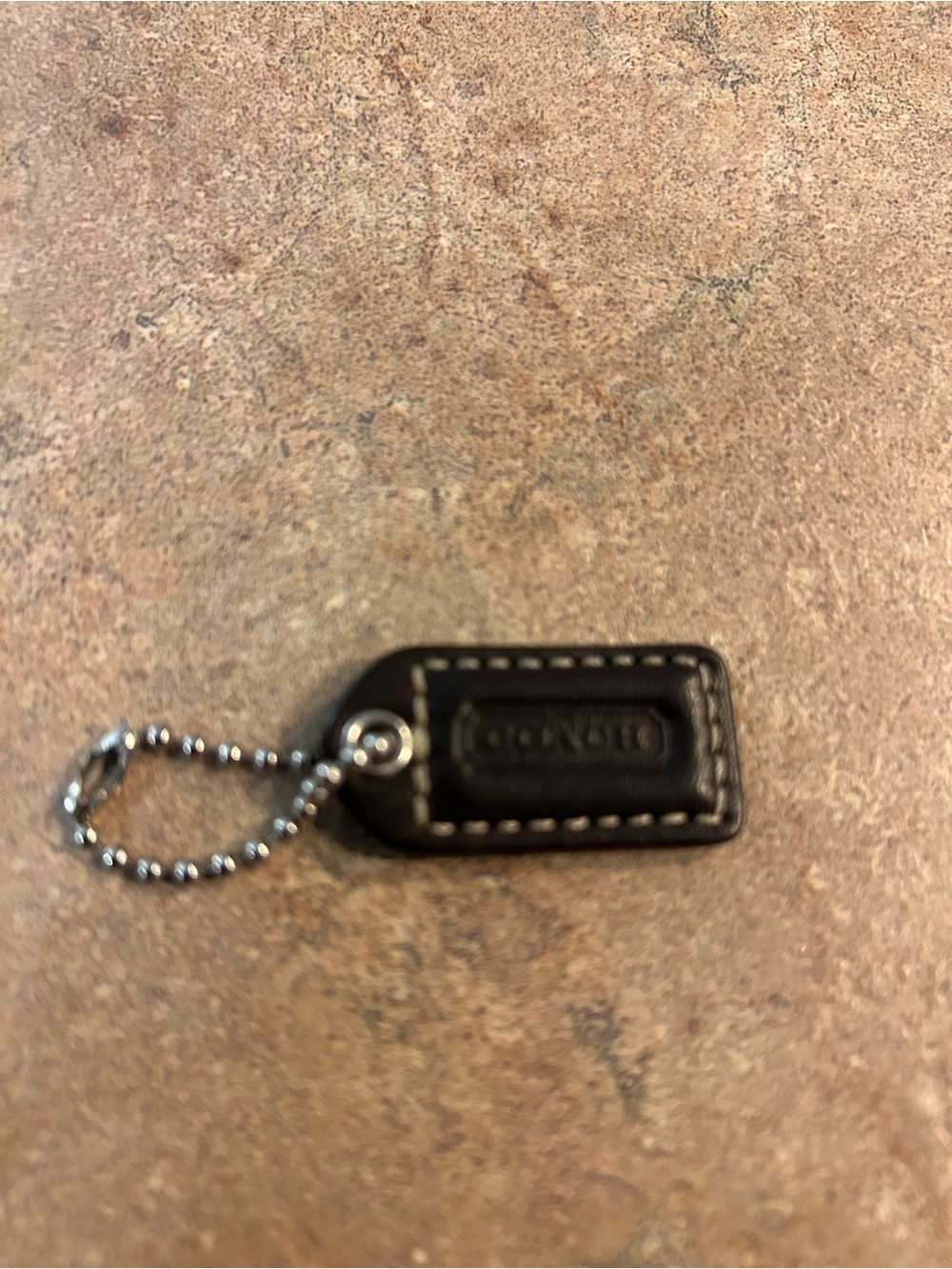 Coach Black Leather Key Tag with Silver Ball Chain